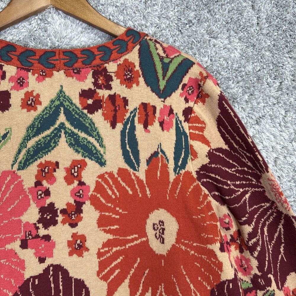 Soft Surroundings Floral Knit Long Line Cardigan Sweater Large Colorful Boho - Picture 13 of 15
